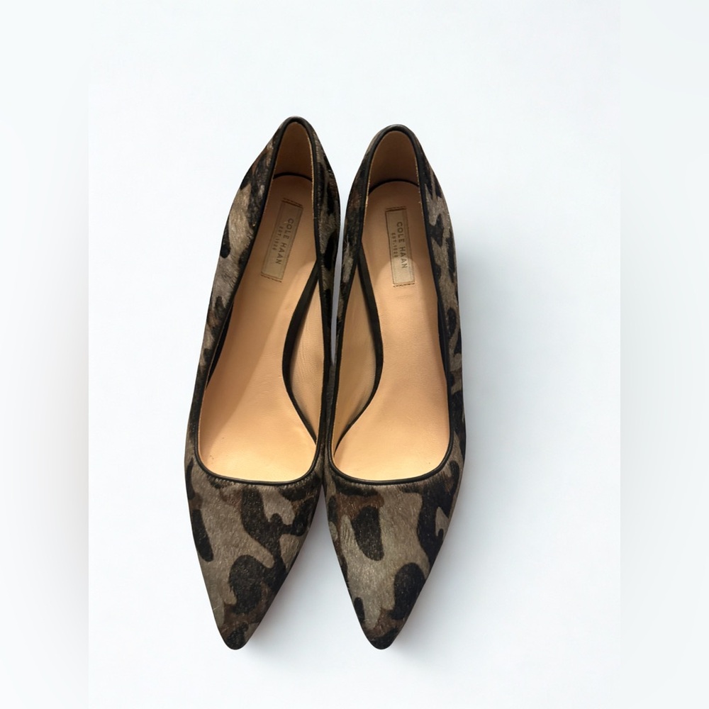 Cole Haan Leopard-Pattern Pointed Toe Flats in Brown and Black